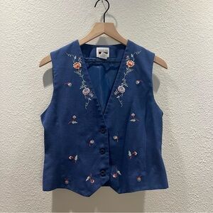 Leslie Fay Vintage blue floral embroidered waist coat/vest szS